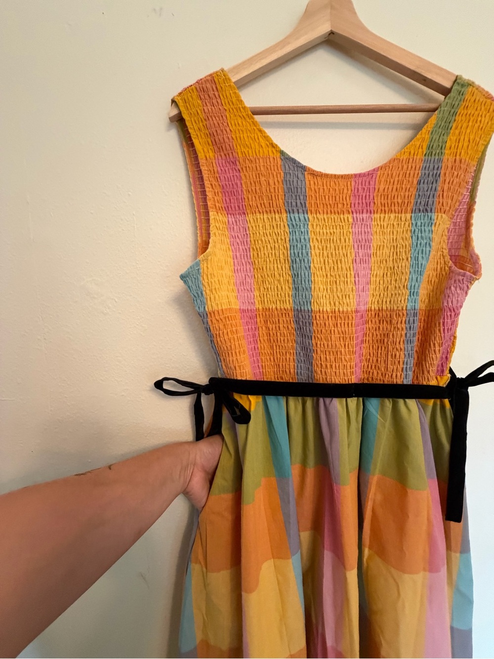 Colorblock Plaid Sleeveless Midi Dress with Black Tie ace + jig like - Picture 6 of 7